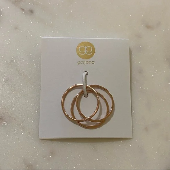 Gorjana 18k Rose Gold Plated Brass Hammered G Ring Set of 3 Minimalist Girlcore - Picture 4 of 4